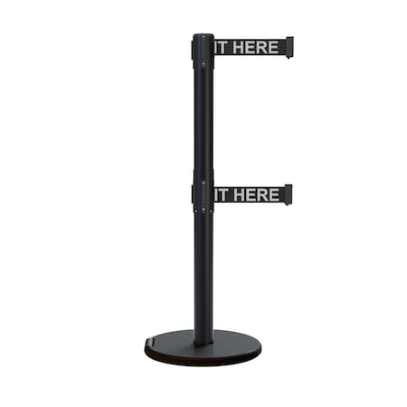 Montour Line Retractable Double Belt Rolling Stanchion, Black, 7.5 ft Length, 2.5 ft Post Height P400DRL-BK-PLEAWBW-75